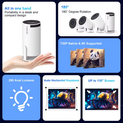 Magcubic 2026 Upgraded HY300PRO Mini Projector with WiFi and Bluetooth, Portable Projector 4K Support, Auto Keystone, 180 Degree Rotation, Smart Proyector for Home Outdoor